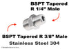 BSPT Tapered R 3/8 inch to BSPT Tapered R 1/4 inch Male Stainless Sensor Adaptor Fitting