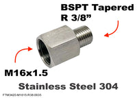 M16x1.5 Female to BSPT Tapered R 3/8 inch Male Stainless Sensor Adaptor Fittings