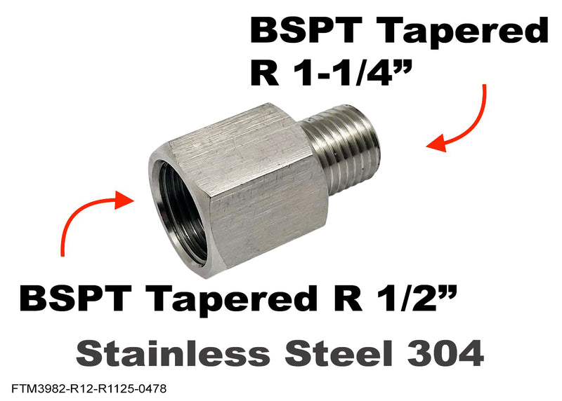 BSPT Tapered R 1/2 inch Female to  R 1-1/4 inch Male Stainless Sensor Adaptor Fittings