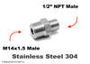 M14x1.5 Male to 1/2 inch NPT Male Stainless Sensor Adaptor Fittings Conversion