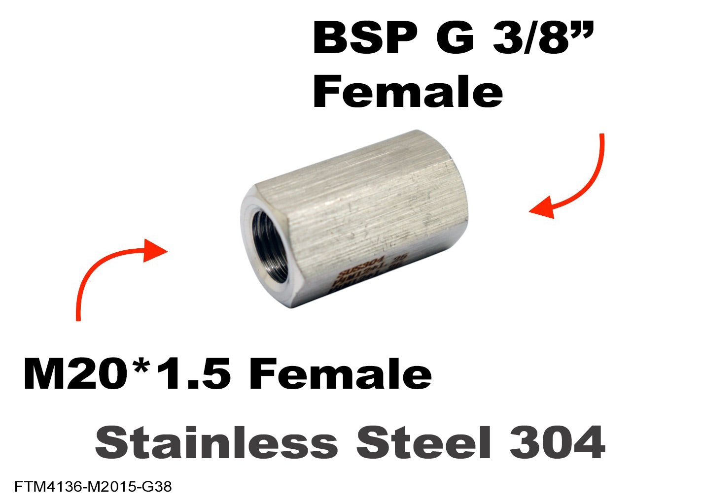 M20*1.5 FEMALE to BSP G 3/8 inch FEMALE Stainless Sensor Adaptor Fittings Conversion