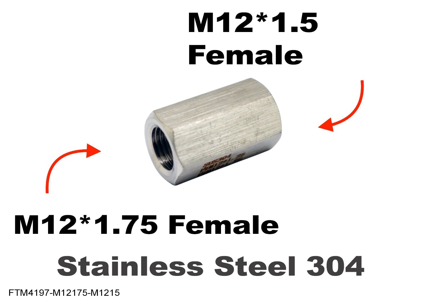 M12*1.75 FEMALE to M12*1.5 FEMALE Stainless Sensor Adaptor Fittings Conversion
