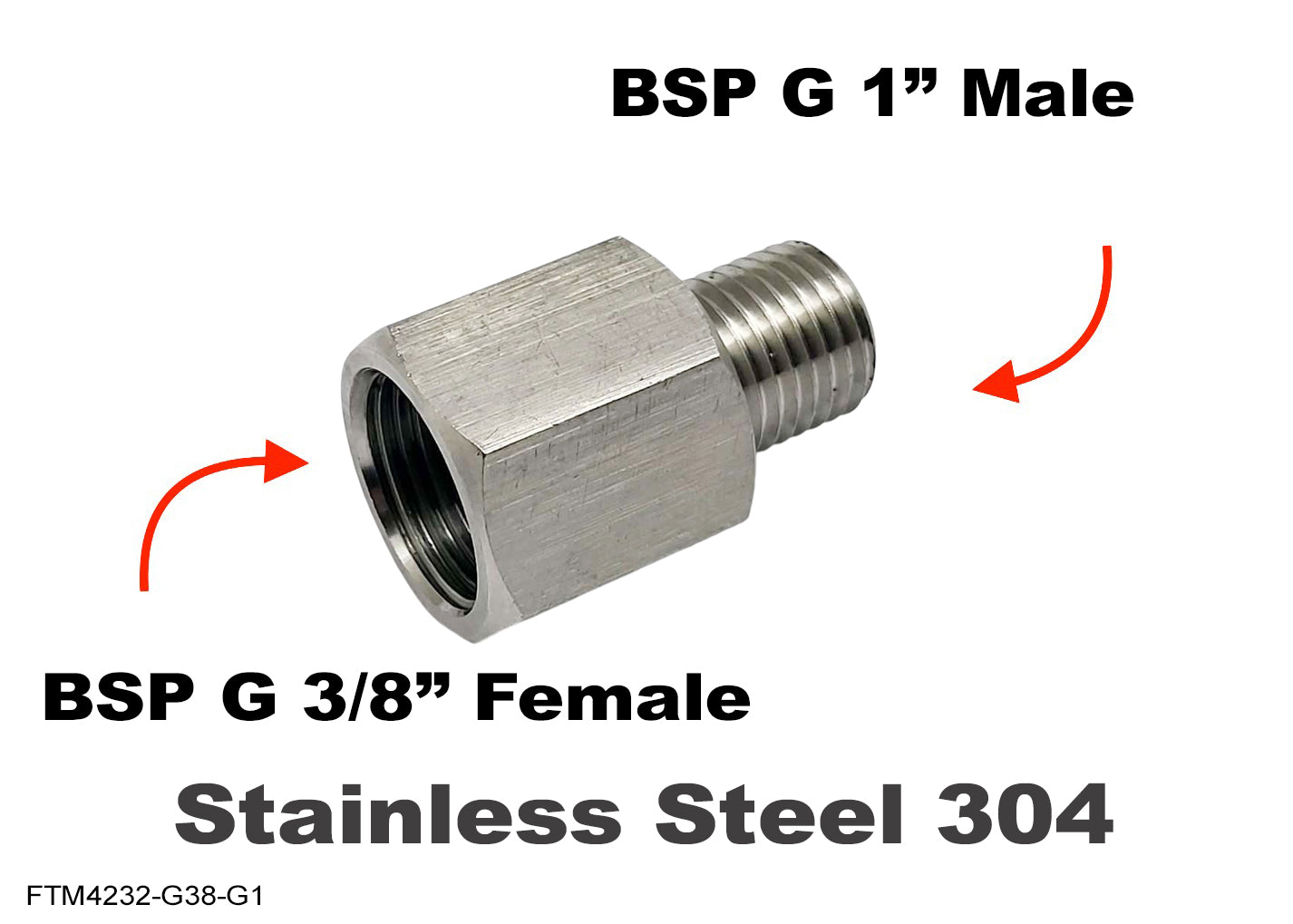 BSP G 3/8 inch Female to BSP G 1 inch Male Stainless Sensor Adaptor Fittings Conversion