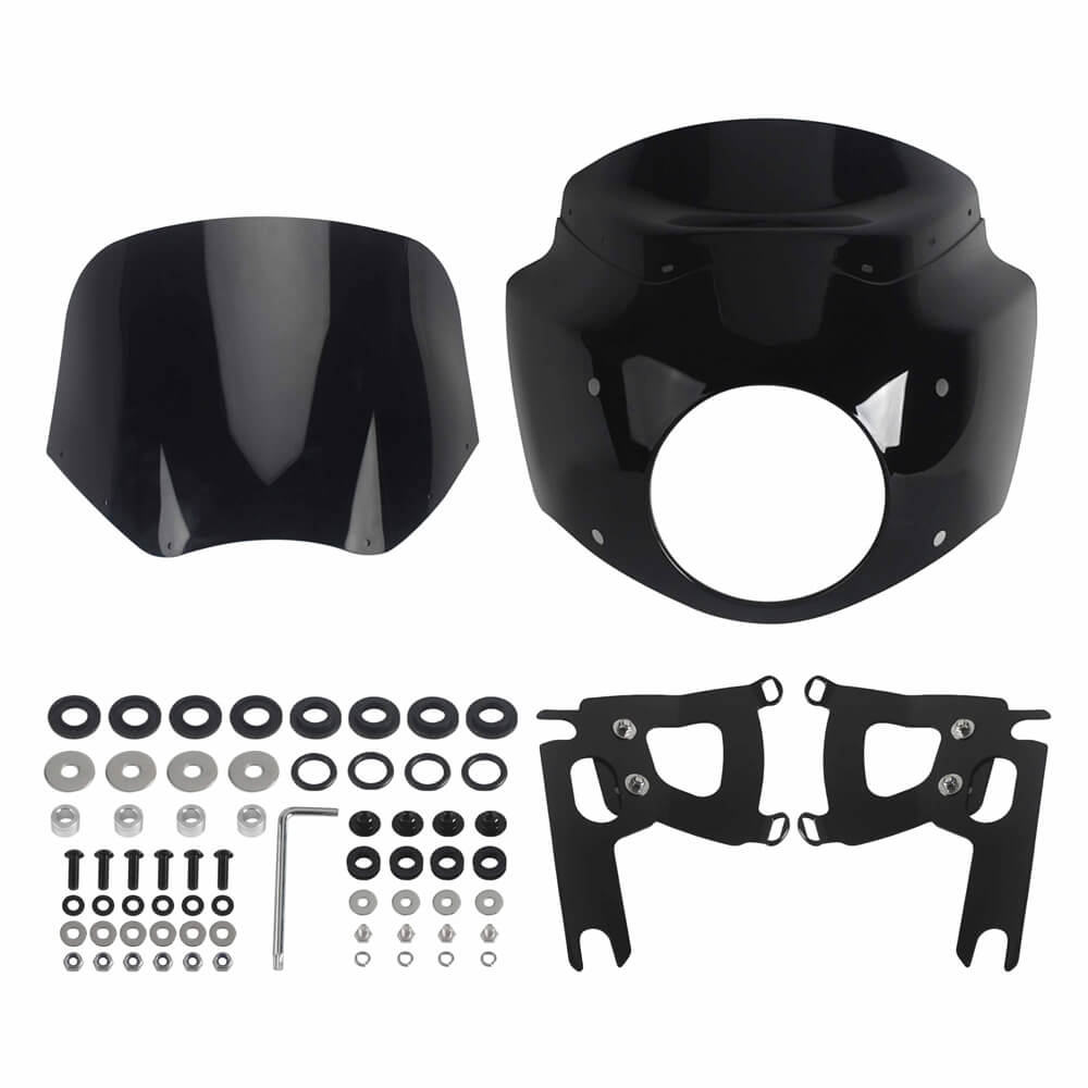 Pazoma T-Sport headlight fairing with windshield for Harley Road King Special 2017-2025, club style front fairing.