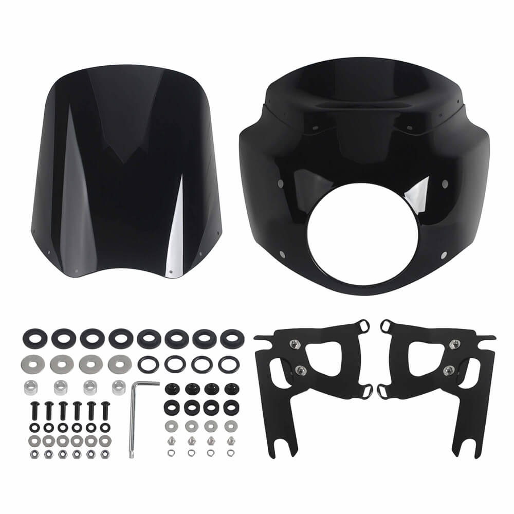 Pazoma T-Sport headlight fairing with windshield for Harley Road King Special 2017-2025, club style front fairing with custom design.