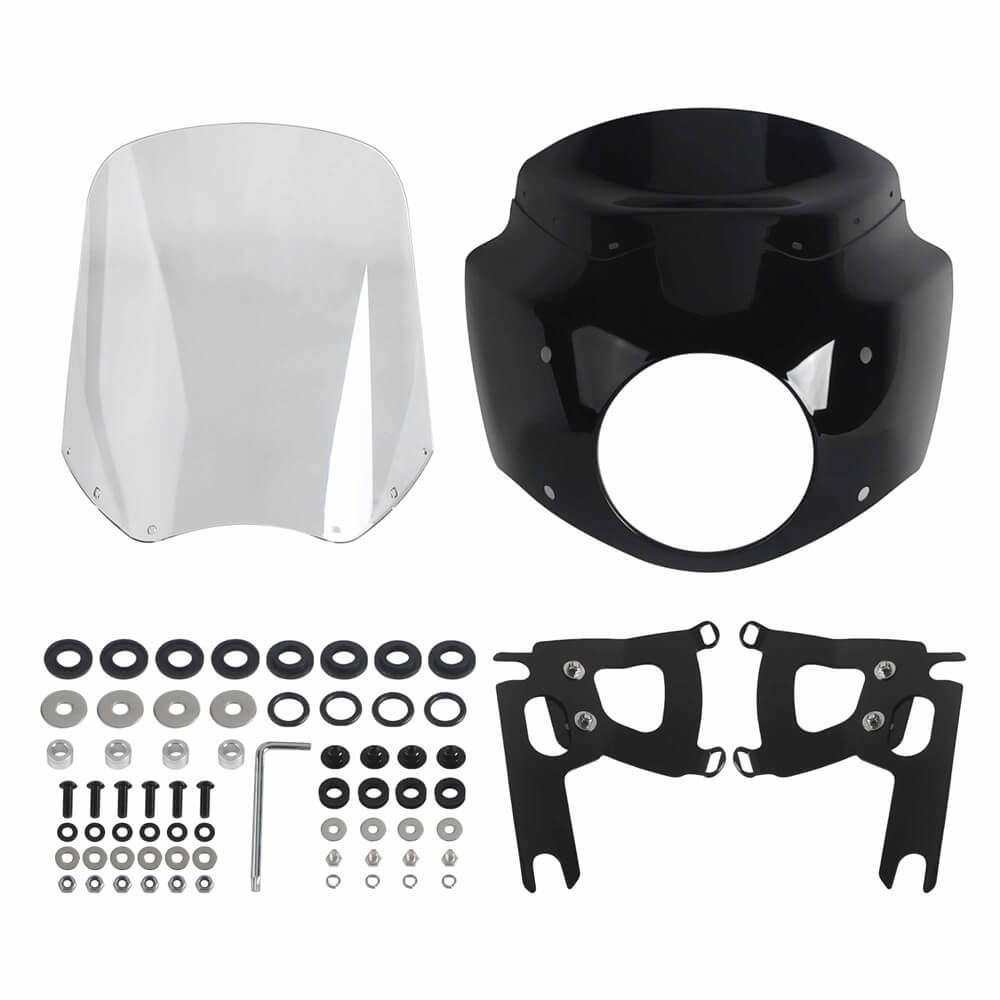 Pazoma T-Sport headlight fairing with windshield for Harley Road King Special 2017-2025, classic club style front fairing.