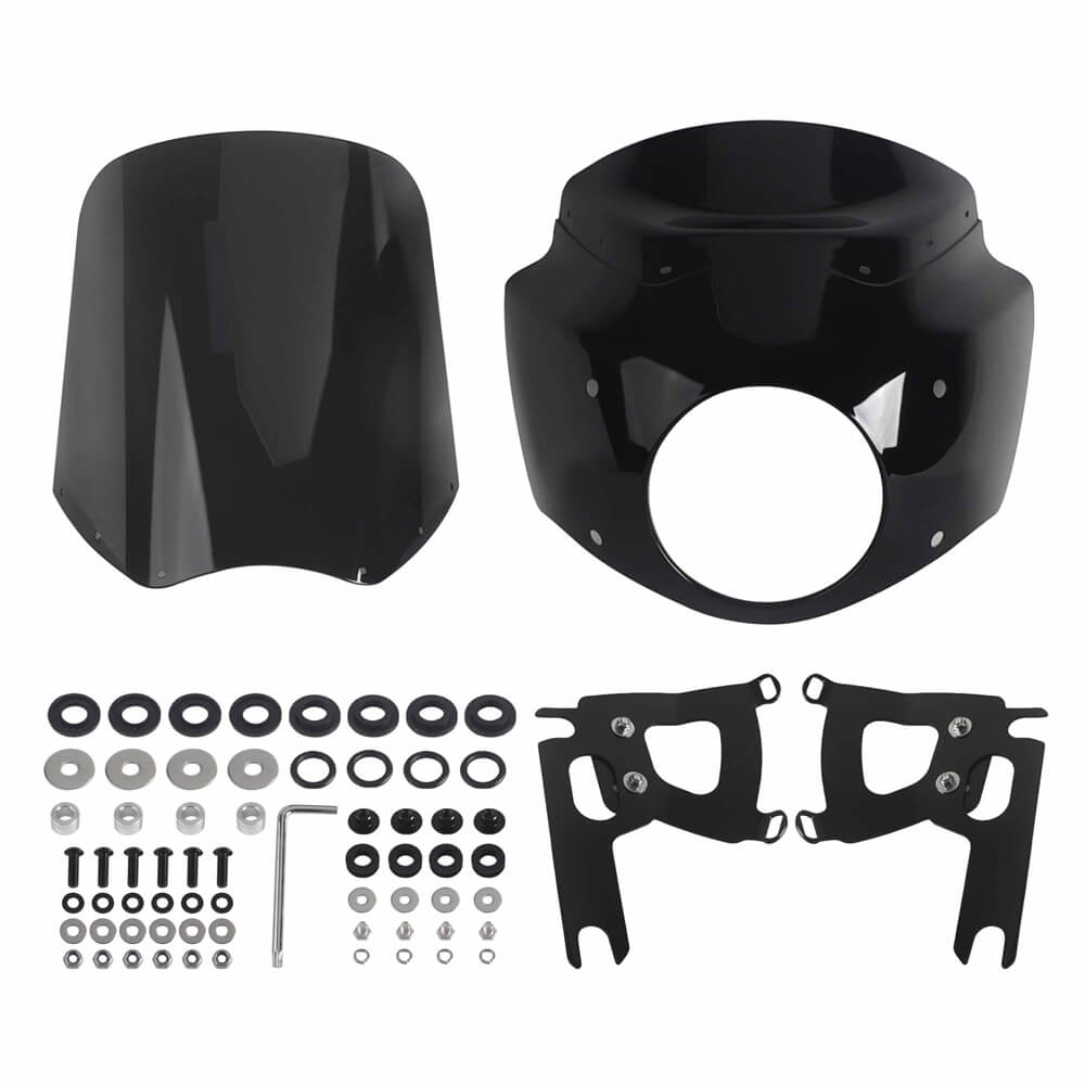 Pazoma T-Sport headlight fairing with windshield for Harley Road King Special 2017-2025, club style front fairing with custom design.