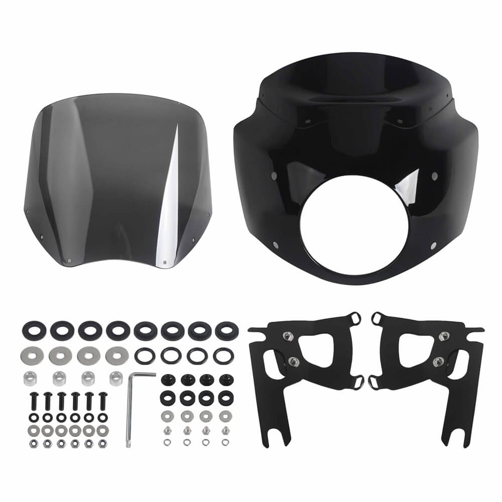 Pazoma T-Sport headlight fairing with windshield for 2017-2025 Harley Road King Special, classic club style front fairing.