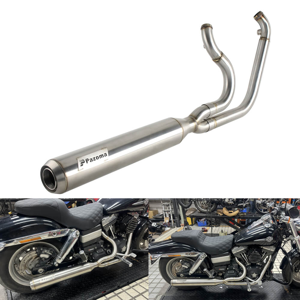 Stainless steel 2-in-1 exhaust system with muffler for Harley Dyna Fat Bob, Low Rider, Street Bob 2006-2017, Pazoma brand