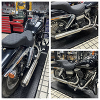 Stainless steel 2-in-1 full-length Harley Dyna Fat Bob exhaust system with muffler, fits 2006-2017 FXDF FXDL FXDB FXD motorcycles.