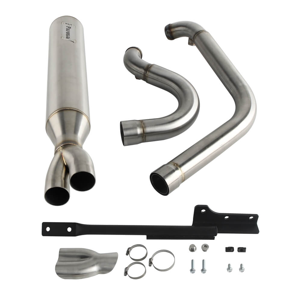 Stainless steel 2-in-1 full-length Harley Dyna Fat Bob exhaust system with muffler for FXDF, FXDL, FXDB, FXD 2006-2017.