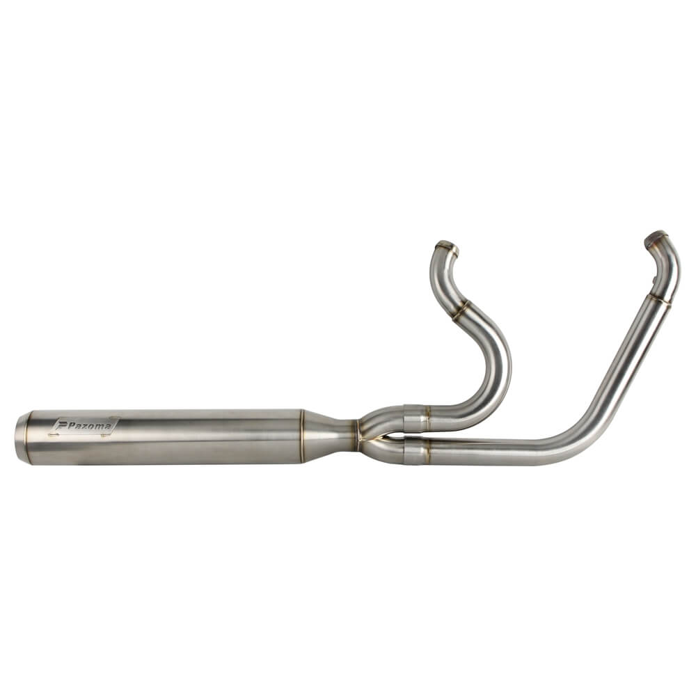 Stainless steel 2-in-1 full-length exhaust system and muffler for Harley Dyna Fat Bob, Low Rider, and Street Bob models 2006-2017.