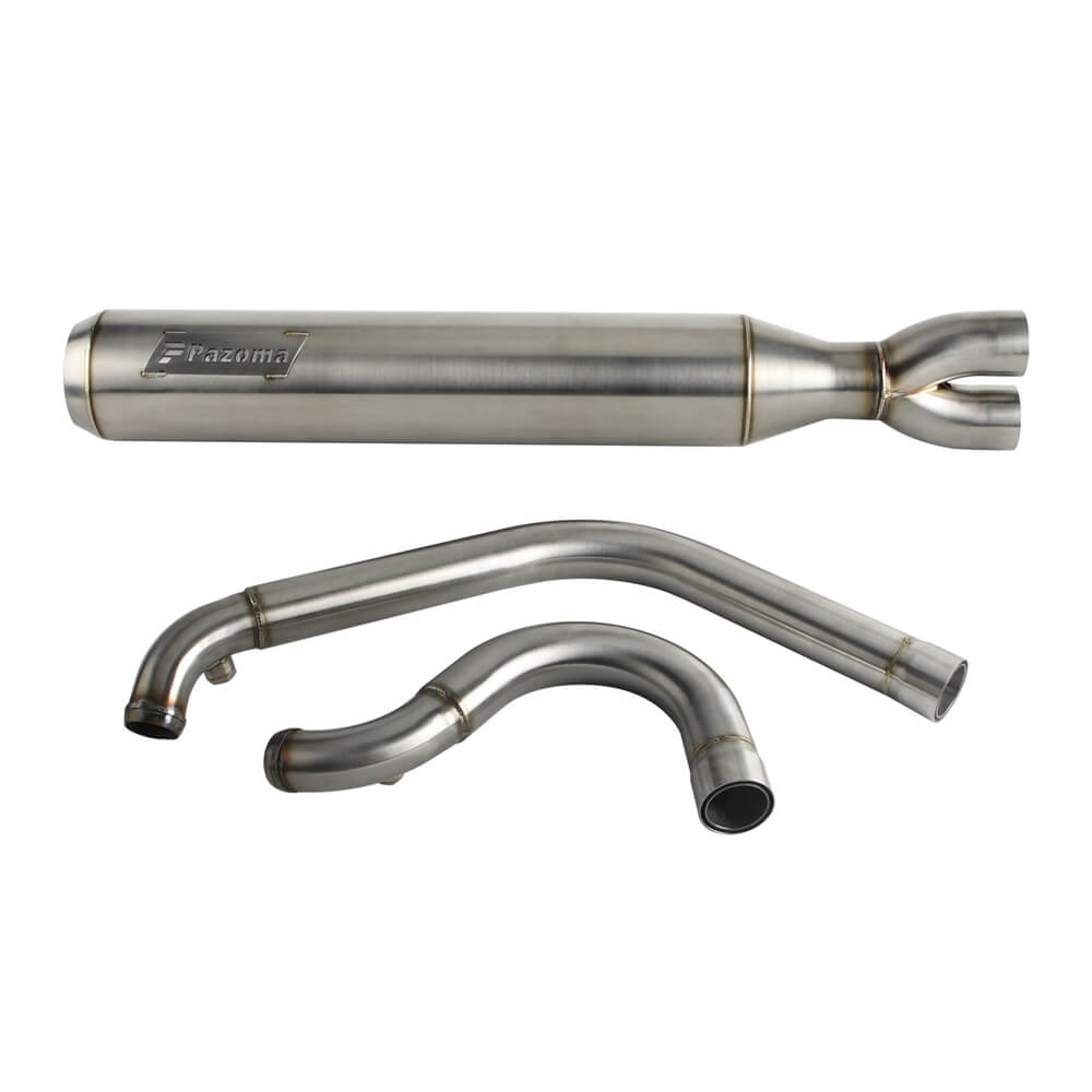 Stainless steel 2-in-1 full-length Harley exhaust system muffler for Dyna Fat Bob, Low Rider, and Street Bob models 2006-2017.