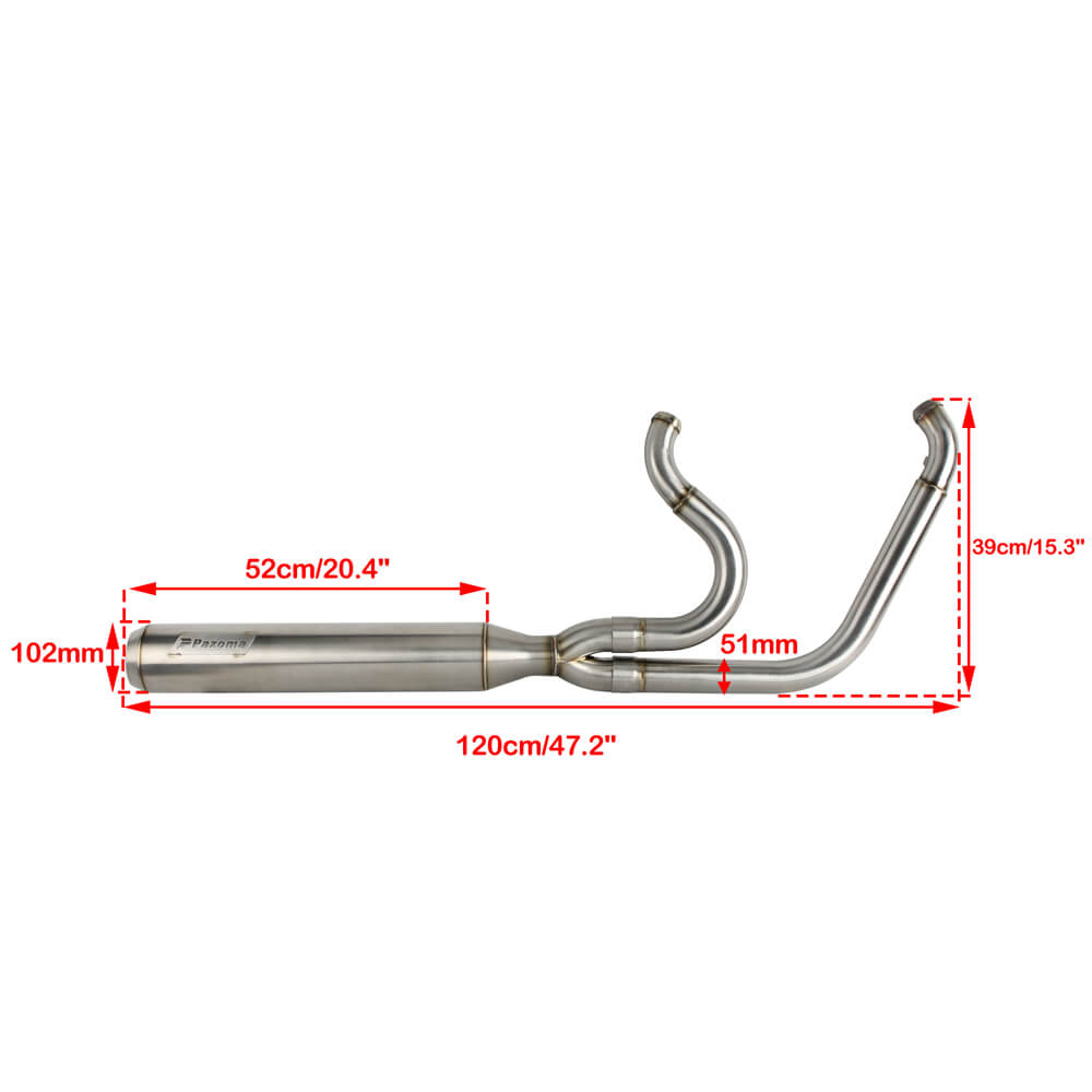 Stainless steel 2-in-1 full-length exhaust system with muffler for Harley Dyna Fat Bob, Low Rider, Street Bob 2006-2017.