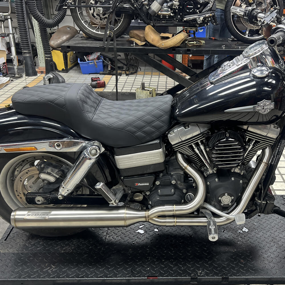 Stainless steel 2-in-1 full-length exhaust system and muffler for Harley Dyna Fat Bob, Low Rider, Street Bob 2006-2017.
