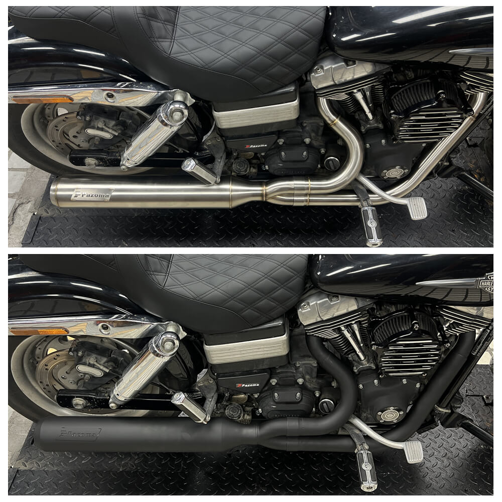Stainless steel 2-in-1 full-length exhaust system with muffler for Harley Dyna Fat Bob FXDF, Low Rider FXDL, and Street Bob FXDB 2006-2017