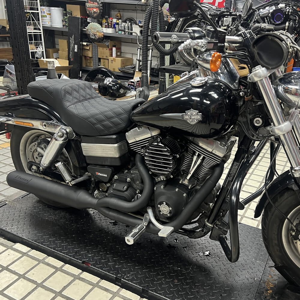 Stainless steel 2-in-1 full-length exhaust system with muffler for Harley Dyna Fat Bob, Low Rider, Street Bob (2006-2017).