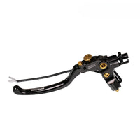 Motorcycle clutch lever for Aprilia Tuono V4 1100RR Factory, lightweight Moto-Tron Racing Folding Clutch Lever in black.