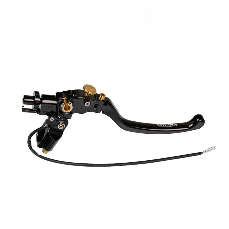 Moto-Tron lightweight racing folding clutch lever for Yamaha MT125, YZF R125, R25, and R3 motorcycles, black finish.