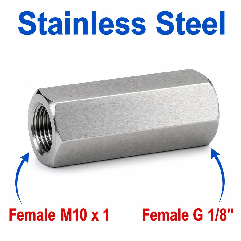 M10x1 Female to BSP G 1/8 inch Female Stainless Steel 304 Sensor Adaptor Fittings Conversion