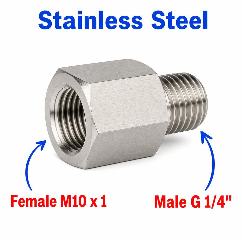 M10x1 Female to BSP G 1/4 inch Male Stainless Steel 304 Sensor Adaptor Fittings Conversion