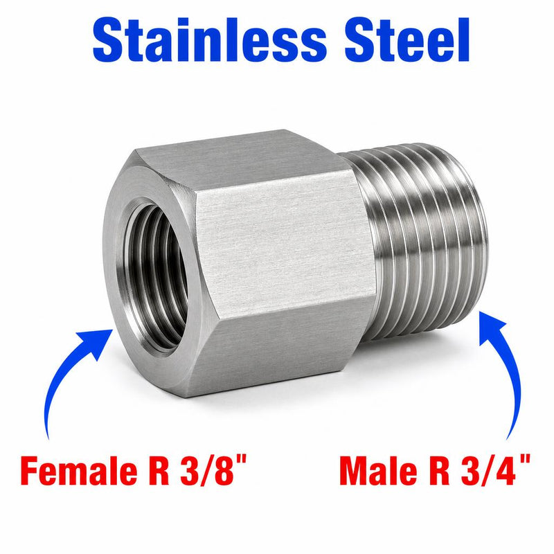 BSPT Tapered R 3/8 inch Female to BSPT Tapered R 3/4 inch Male Stainless Steel 304 Sensor Adaptor Fittings Conversion
