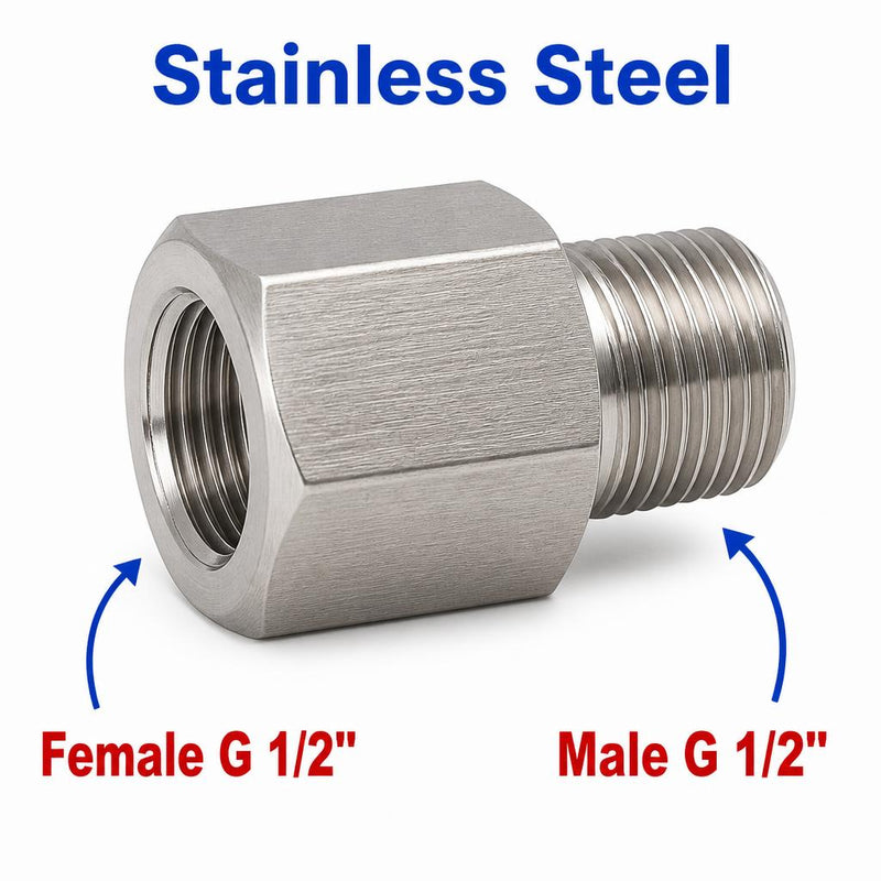 BSP G 1/2 inch Female to BSP G 1/2 inch Male Stainless Steel 304 Sensor Adaptor Fittings Conversion