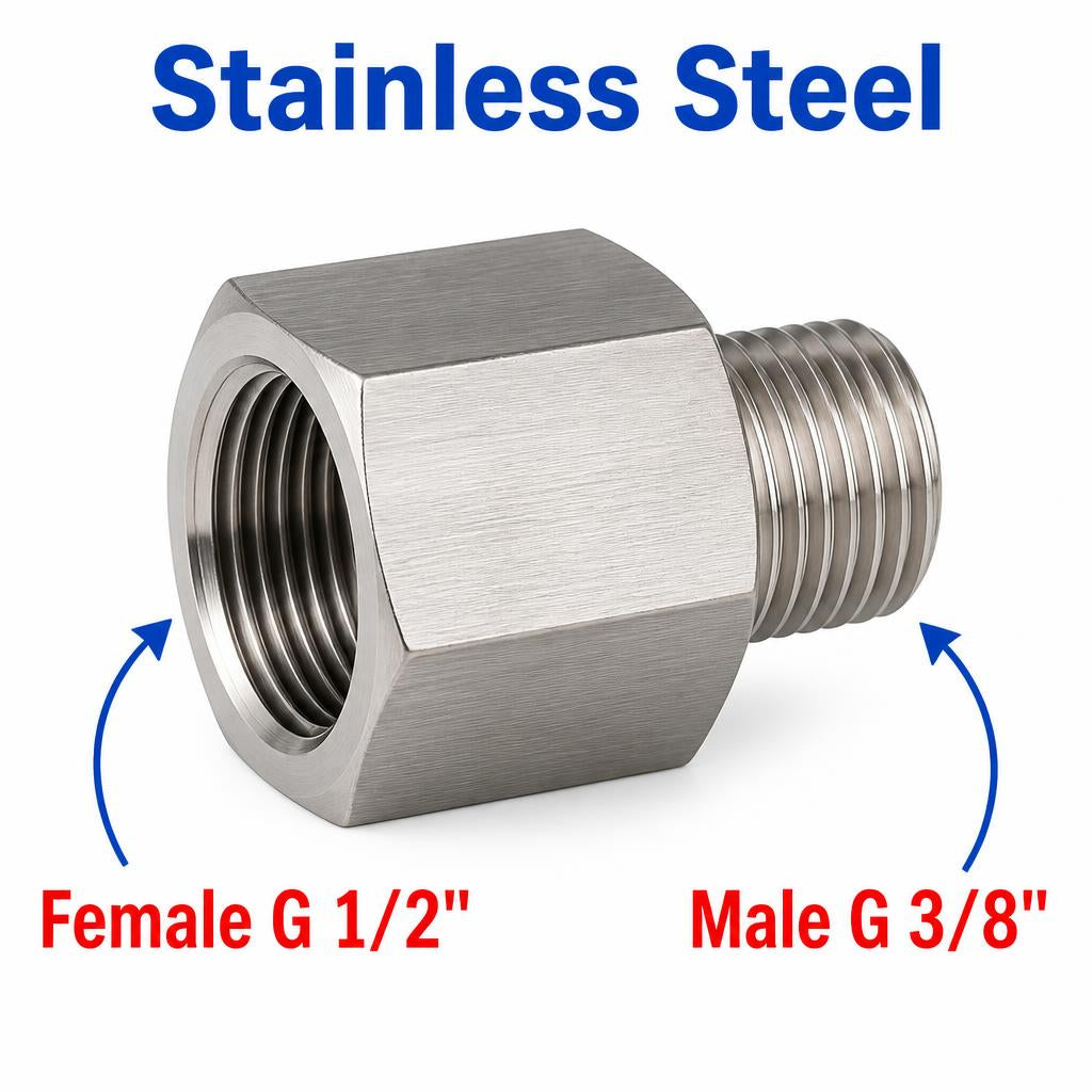 BSP G 1/2 inch Female to BSP G 3/8 inch Male Stainless Steel 304 Sensor Adaptor Fittings Conversion