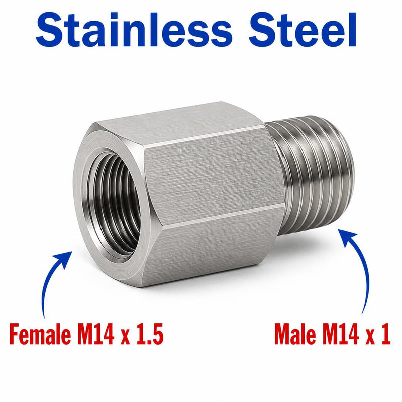 M14x1.5 Female to M14x1 Male Stainless Steel 304 Sensor Adaptor Fittings Conversion