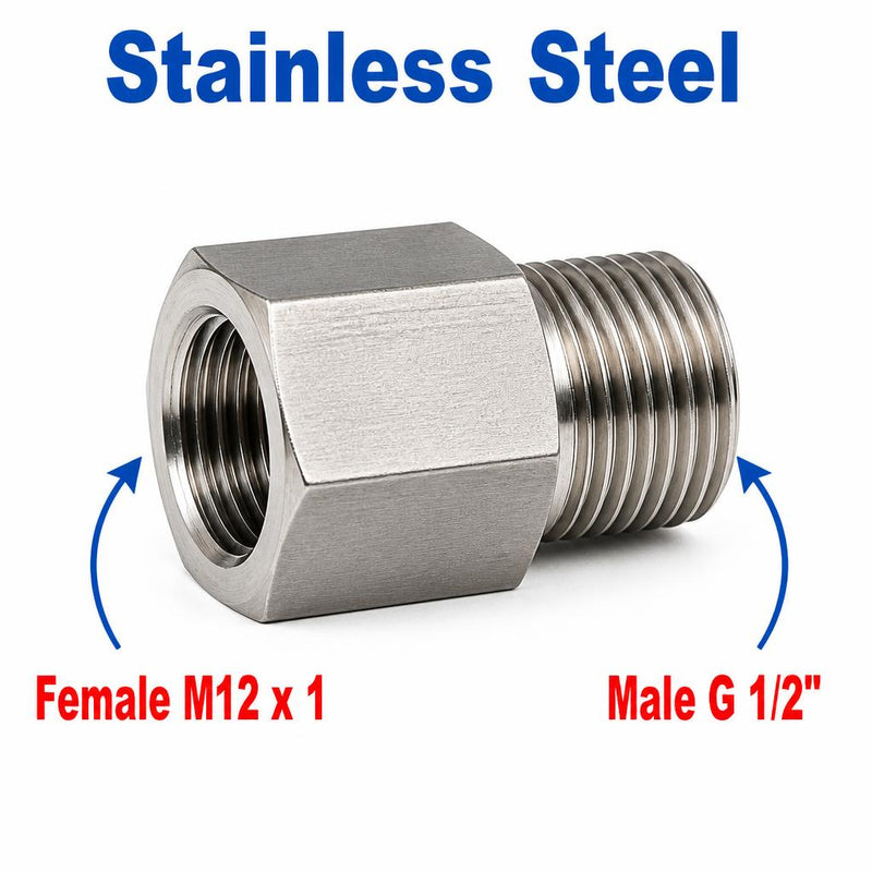 M12x1 Female to BSP G 1/2 inch Male Stainless Steel 304 Sensor Adaptor Fittings Conversion