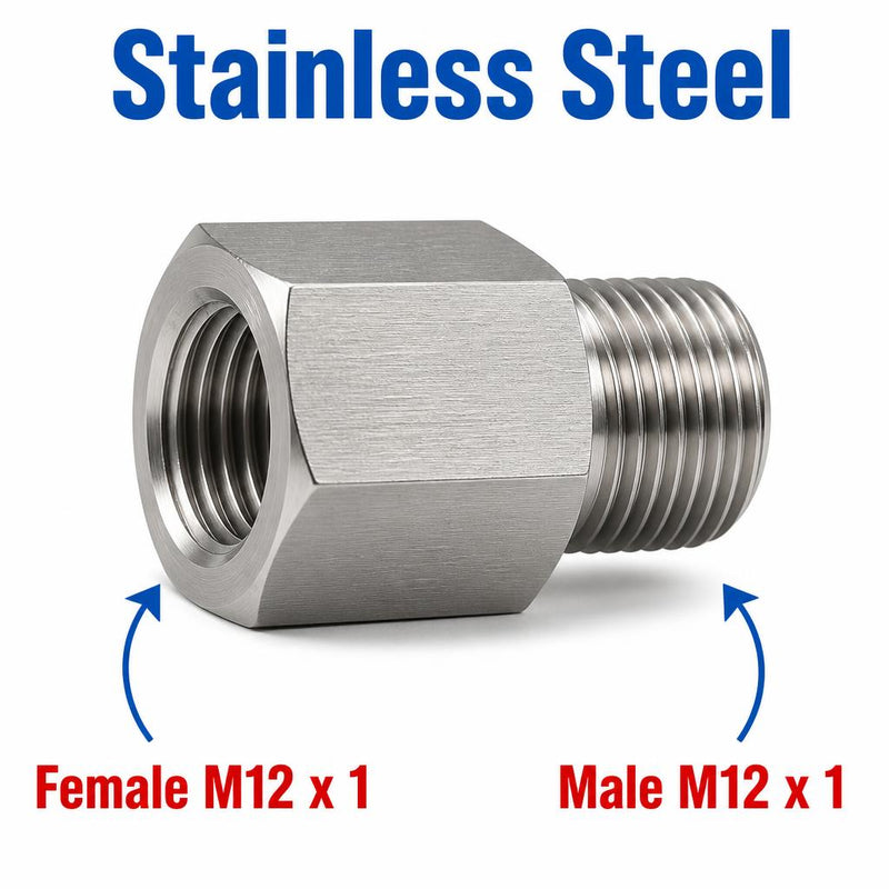 M12x1 Female to M12x1 Male Stainless Steel 304 Sensor Adaptor Fittings Conversion