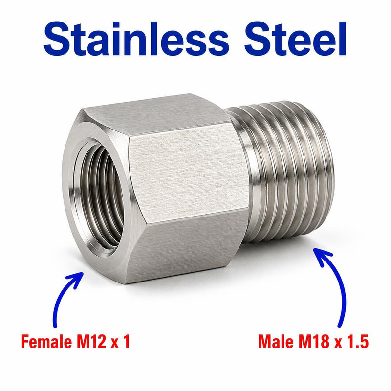 M12x1 Female to M18x1.5 Male Stainless Steel 304 Sensor Adaptor Fittings Conversion