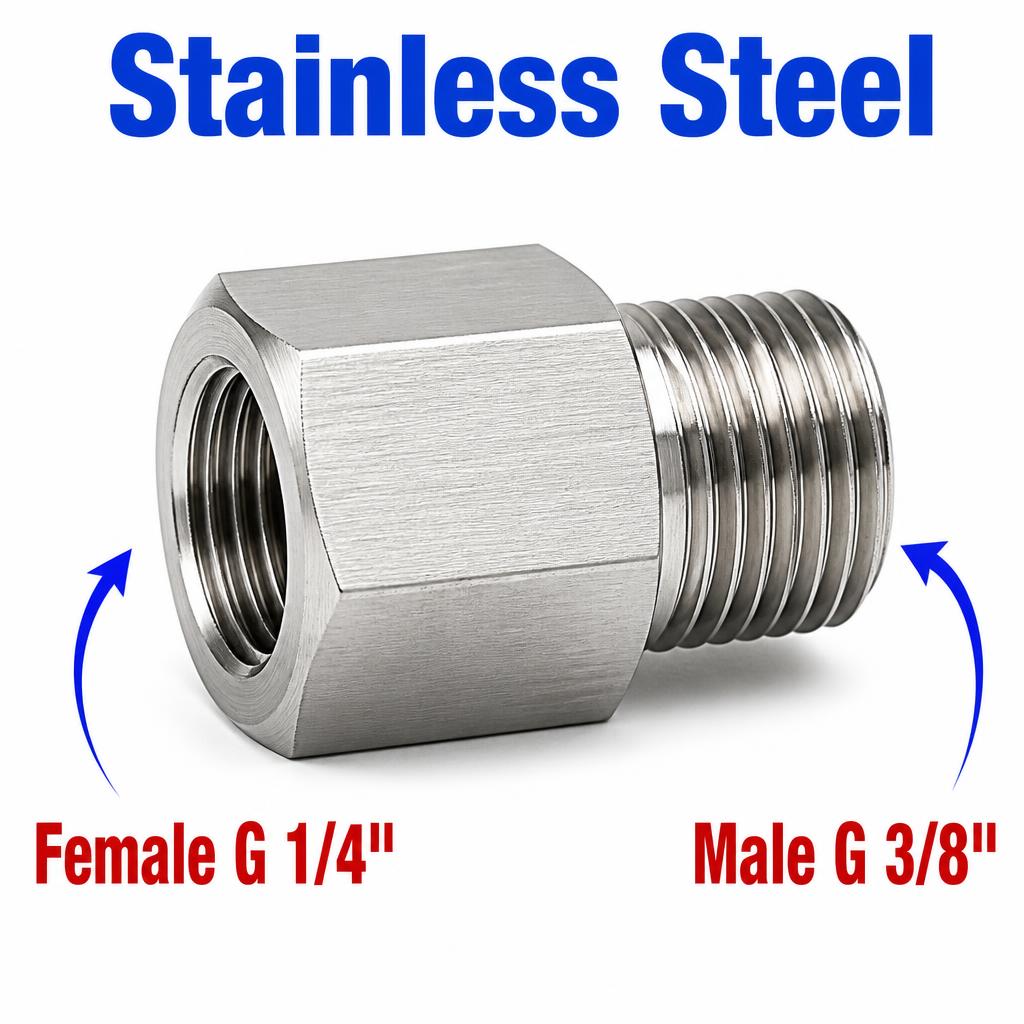BSP G 1/4 inch Female to BSP G 3/8 inch Male Stainless Steel 304 Sensor Adaptor Fittings Conversion