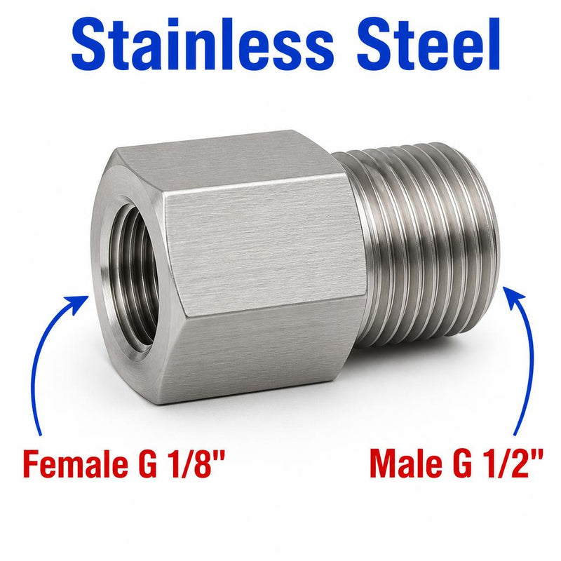 BSP G 1/8 inch Female to BSP G 1/2 inch Male Stainless Steel 304 Sensor Adaptor Fittings Conversion