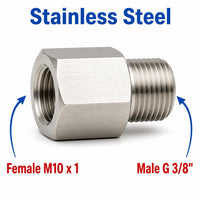 M10x1 Female to BSP G 3/8 inch Male Stainless Steel 304 Sensor Adaptor Fittings Conversion