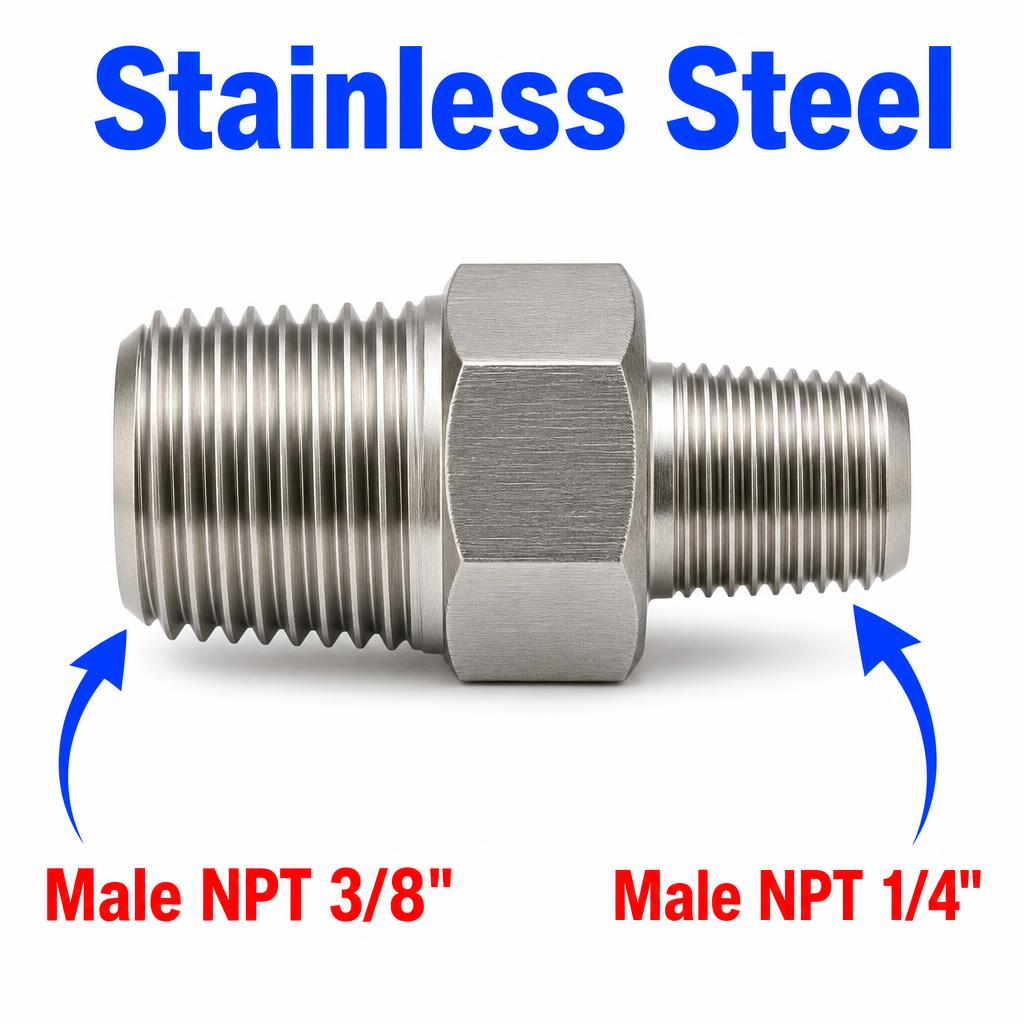 3/8 inch NPT Male to 1/4 inch NPT Male Stainless Steel 304 Sensor Adaptor Fittings Conversion
