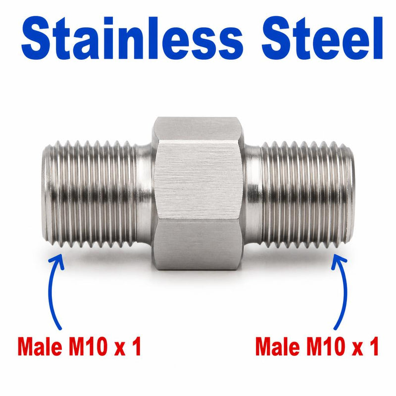 M10x1 Male to M10x1 Male Stainless Steel 304 Sensor Adaptor Fittings Conversion
