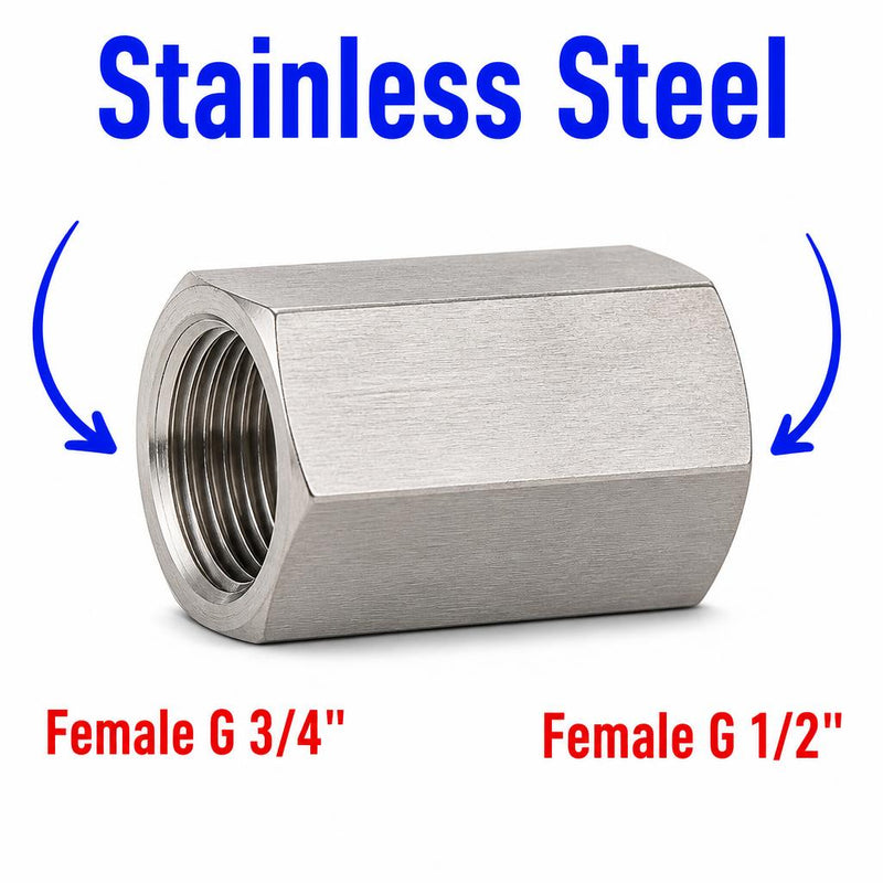 BSP G 3/4 inch Female to BSP G 1/2 inch Female Stainless Steel 304 Sensor Adaptor Fittings Conversion