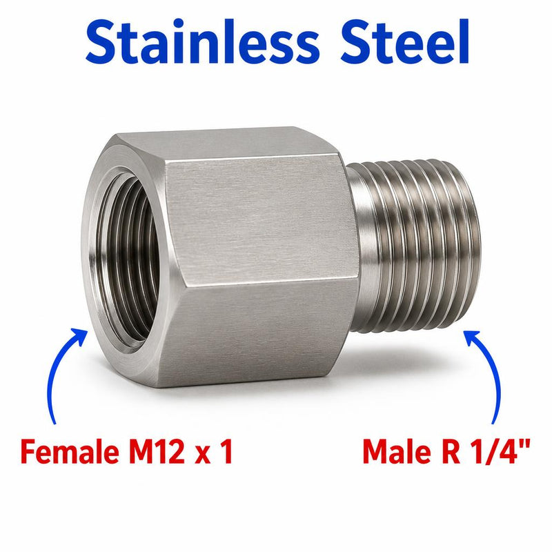 M12x1 Female to BSPT Tapered R 1/4 inch Male Stainless Steel 304 Sensor Adaptor Fittings Conversion