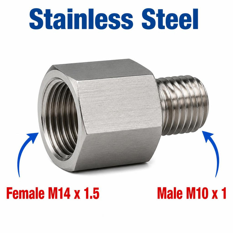 M14x1.5 Female to M10x1 Male Stainless Steel 304 Sensor Adaptor Fittings Conversion