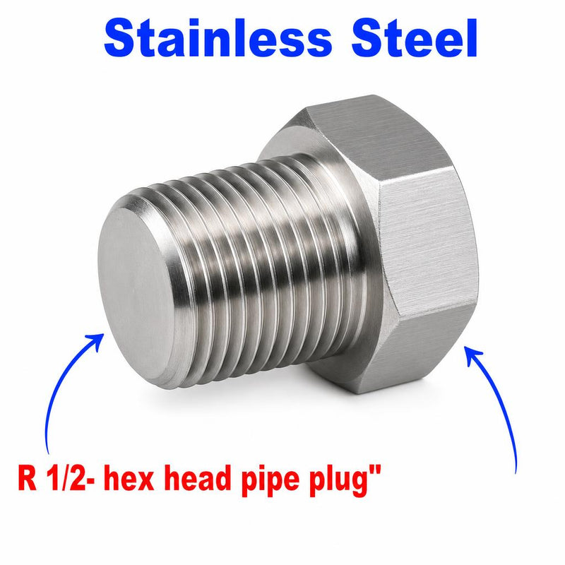 Stainless steel BSPT tapered 1/2 inch hex head pipe plug with threaded fitting for APS adaptor conversions by MC Motoparts