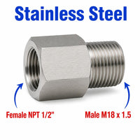 1/2 inch NPT Female to M18x1.5 Male Stainless Steel 304 Sensor Adaptor Fittings Conversion