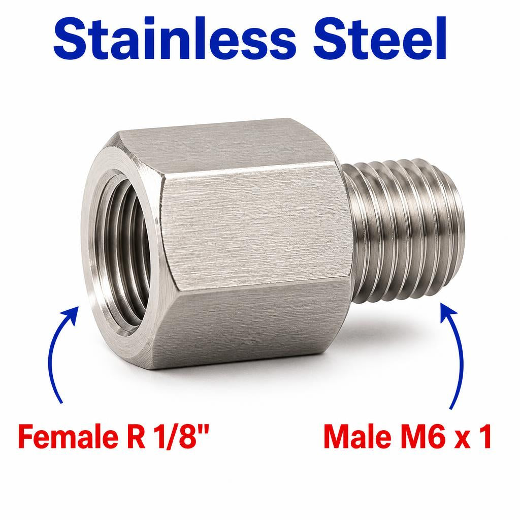 BSPT Tapered R 1/8 inch Female to M6x1 Male Stainless Steel 304 Sensor Adaptor Fittings Conversion