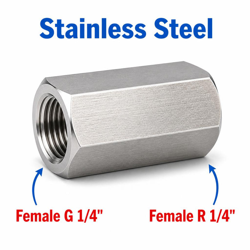 BSP G 1/4 inch Female to BSPT Tapered R 1/4 inch Female Stainless Steel 304 Sensor Adaptor Fittings Conversion