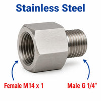 M14x1 Female to BSP G 1/4 inch Male Stainless Steel 304 Sensor Adaptor Fittings Conversion