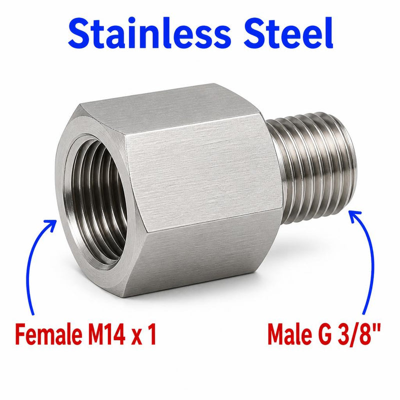 M14x1 Female to BSP G 3/8 inch Male Stainless Steel 304 Sensor Adaptor Fittings Conversion