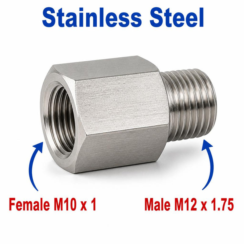 M10x1 Female to M12x1.75 Male Stainless Steel 304 Sensor Adaptor Fittings Conversion