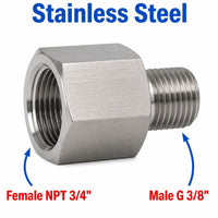 3/4 inch NPT Female to BSP G 3/8 inch Male Stainless Steel 304 Sensor Adaptor Fittings Conversion