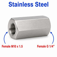 M10x1.5 Female to BSP G 1/4 inch Female Stainless Steel 304 Sensor Adaptor Fittings Conversion