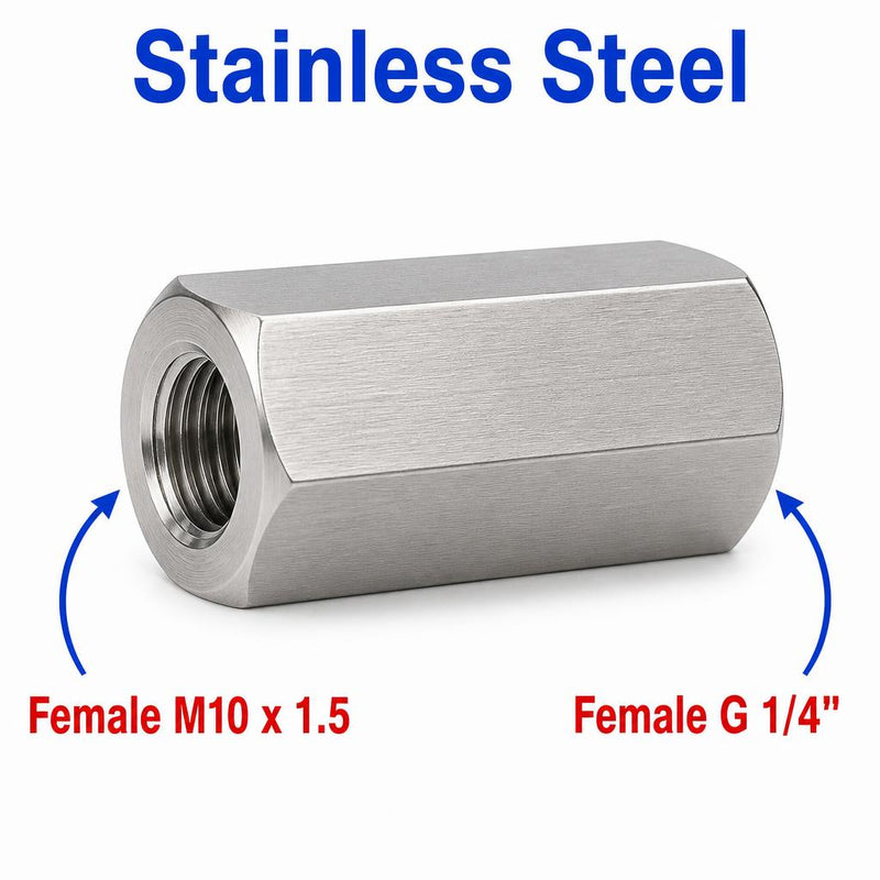 M10x1.5 Female to BSP G 1/4 inch Female Stainless Steel 304 Sensor Adaptor Fittings Conversion